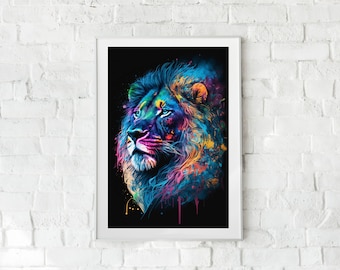 DESCARGA INSTANTÁNEA COLORIDA León, Imprimible, Decoración, Arte, León, Cartel, Cartel de animales, Arte de pared animal, Decoración del hogar, Abstracto