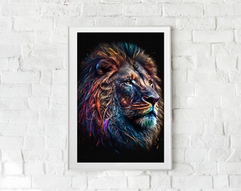 DESCARGA INSTANTÁNEA COLORIDA León, Imprimible, Decoración, Arte, León, Cartel, Cartel de animales, Arte de pared animal, Decoración del hogar, Abstracto