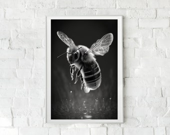 Honey Bee PRINTABLE Art, Wall Art, Bee, Bee Decor, Art, Black & White, Poster, Nature Poster, Animal Wall Art, Home Decor, INSTANT DOWNLOAD