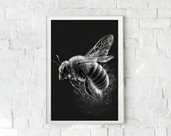 Honey Bee PRINTABLE Art, Wall Art, Bee, Bee Decor, Art, Black & White, Poster, Nature Poster, Animal Wall Art, Home Decor, INSTANT DOWNLOAD