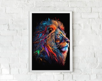 DESCARGA INSTANTÁNEA COLORIDA León, Imprimible, Decoración, Arte, León, Cartel, Cartel de animales, Arte de pared animal, Decoración del hogar, Abstracto