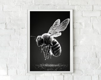 Honey Bee PRINTABLE Art, Wall Art, Bee, Bee Decor, Art, Black & White, Poster, Nature Poster, Animal Wall Art, Home Decor, INSTANT DOWNLOAD