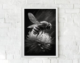 Honey Bee PRINTABLE Art, Wall Art, Bee, Bee Decor, Art, Black & White, Poster, Nature Poster, Animal Wall Art, Home Decor, INSTANT DOWNLOAD