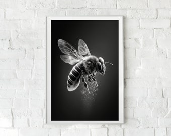 Honey Bee PRINTABLE Art, Wall Art, Bee, Bee Decor, Art, Black & White, Poster, Nature Poster, Animal Wall Art, Home Decor, INSTANT DOWNLOAD