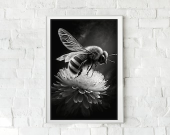 Honey Bee PRINTABLE Art, Wall Art, Bee, Bee Decor, Art, Black & White, Poster, Nature Poster, Animal Wall Art, Home Decor, INSTANT DOWNLOAD