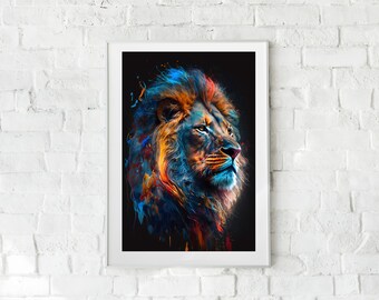 DESCARGA INSTANTÁNEA COLORIDA León, Imprimible, Decoración, Arte, León, Cartel, Cartel de animales, Arte de pared animal, Decoración del hogar, Abstracto