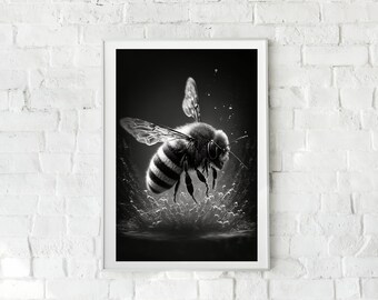 Honey Bee PRINTABLE Art, Wall Art, Bee, Bee Decor, Art, Black & White, Poster, Nature Poster, Animal Wall Art, Home Decor, INSTANT DOWNLOAD
