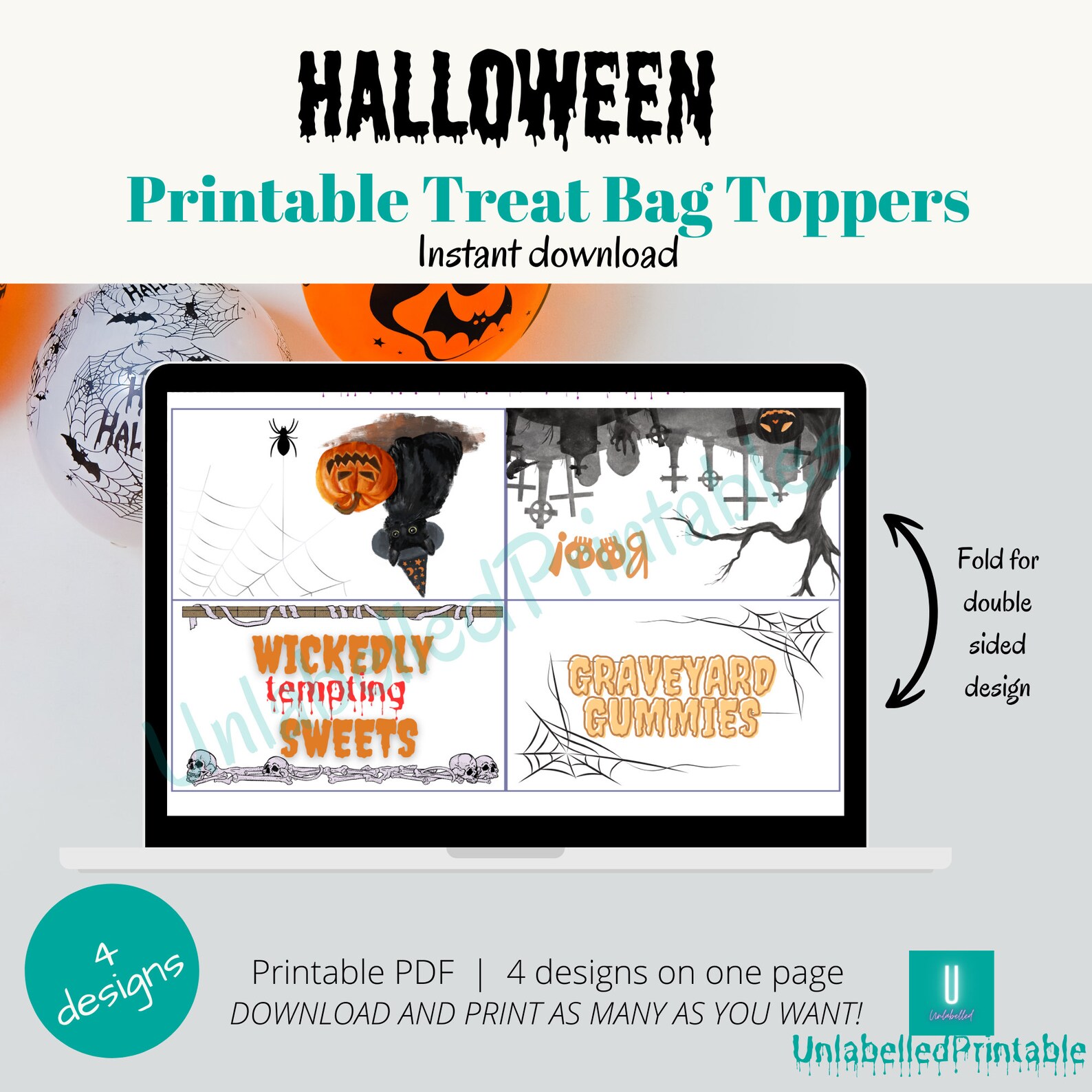 Halloween Printable Treat Bag Toppers Set of 4 Spooky - Etsy UK
