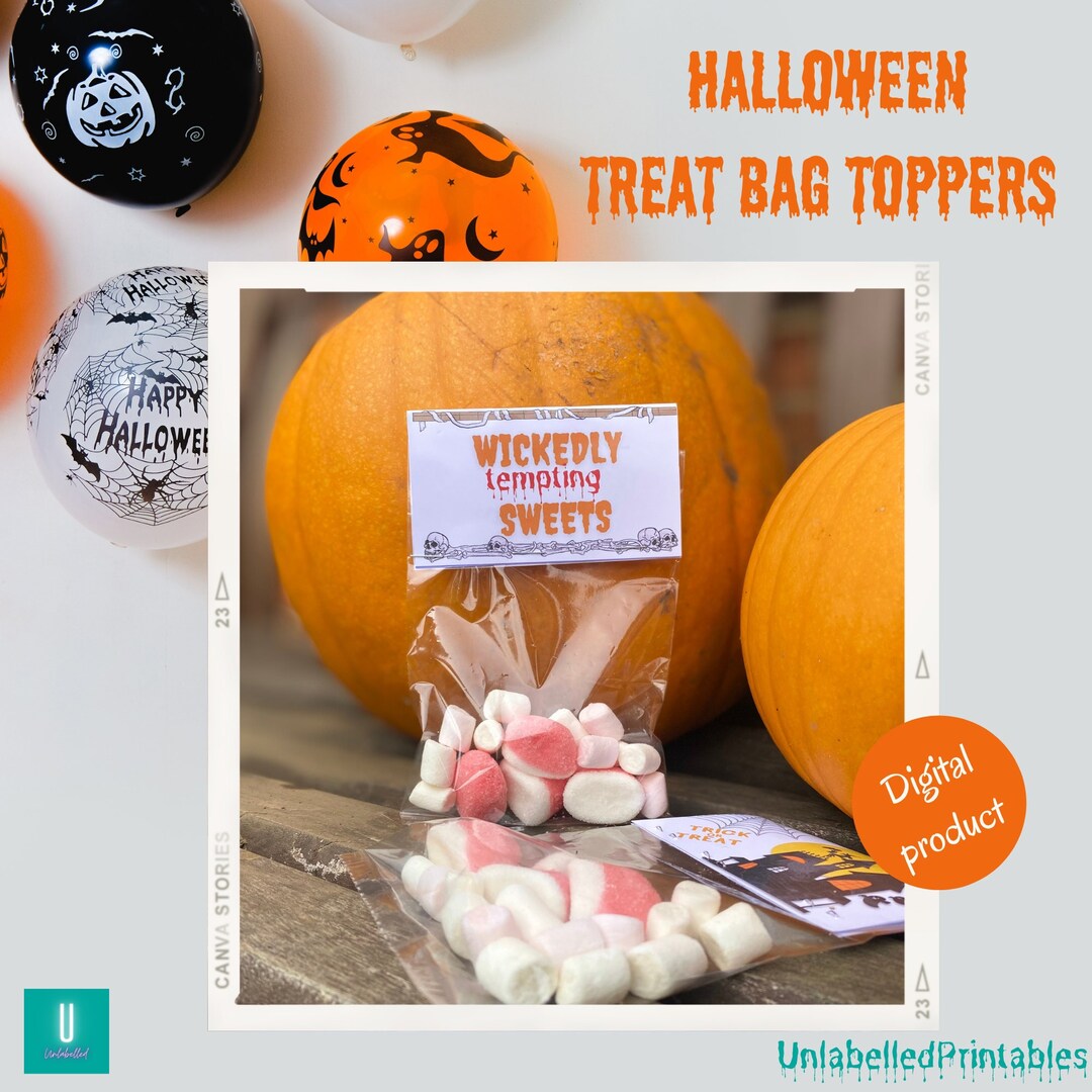 Halloween Printable Treat Bag Toppers Set of 4 Spooky Designs digital ...