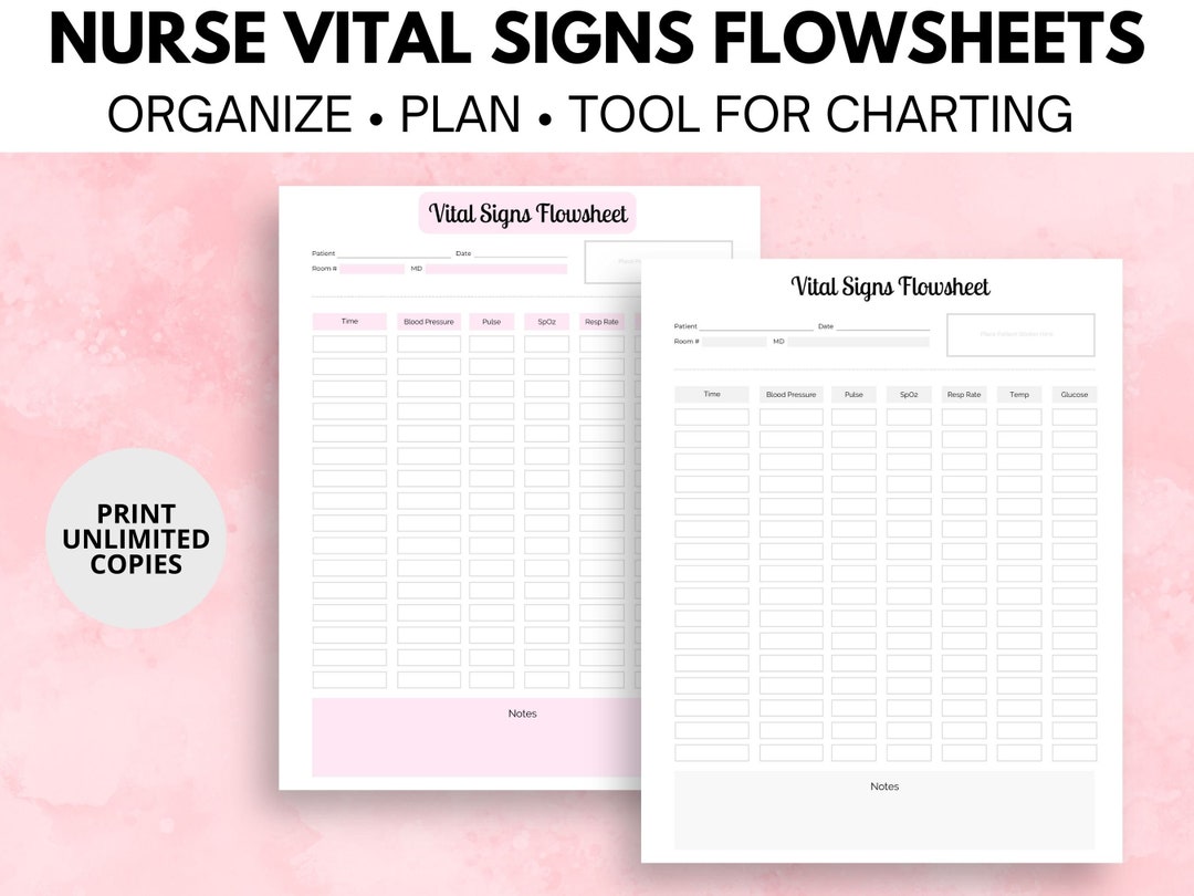 Nurse Vital Signs Flowsheet Bundle 5 Color Printable PDF Etsy