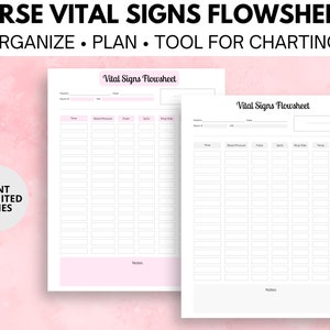 Nurse Vital Signs Flowsheet Bundle (5 Color) | Printable PDF