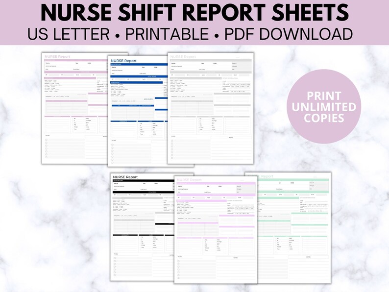 Nurse Shift Report Sheet Bundle Printable PDF Etsy