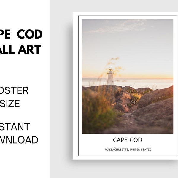 Cape Cod Massachusetts Wall Art | Printable PDF Poster Size 18" 24" | Beach Lighthouse Sand Sunset MA | Travel, Geography, Locations, Sun