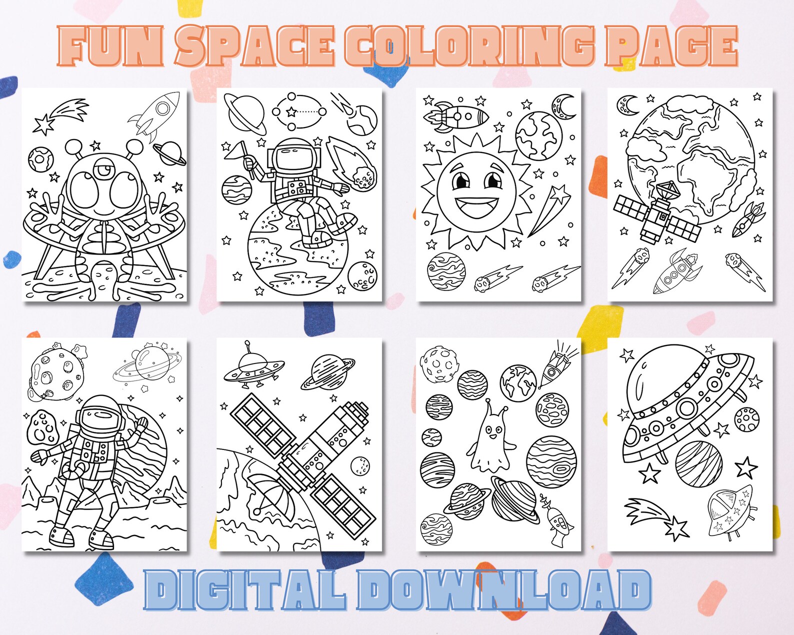 Digital Fun Space Coloring, Printable Coloring Page for Kids, Astronaut ...