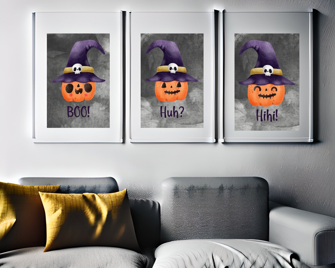 Halloween Cute Printable Wall Art Three Piece Funny - Etsy