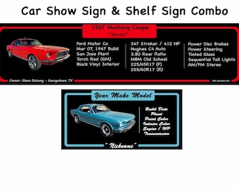 Letrero de exhibición de autos con letrero de estantería