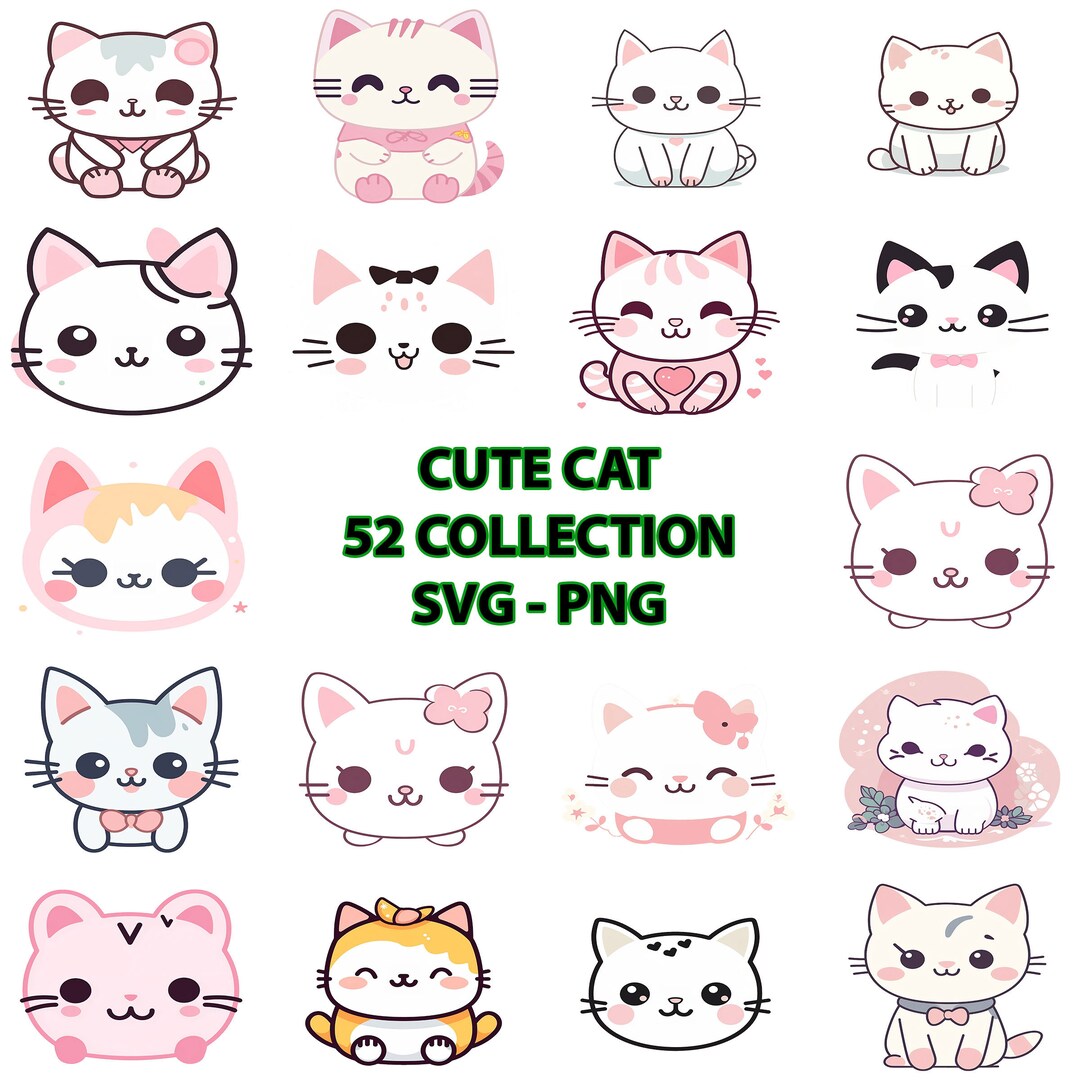 Kawaii Neko SVG PNG Collection 1 52 Transparent Background Etsy