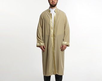 Jubba Islámico para Hombre – Túnica Larga con Bordado Dorado – Ropa Tradicional para Imam, Rezo o Eid