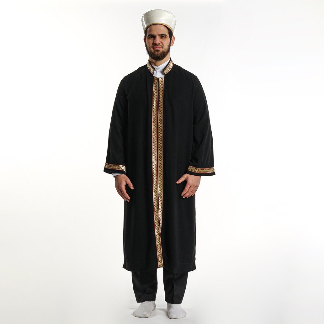 Black Imam Robe with Border | Black Prayer Robe | Islamic Robe