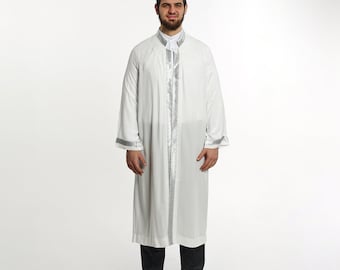 Witte Imam Jubah voor Mannen – Islamitische Jubah met Gouden Rand, Traditionele Kleding voor Gebed en Ceremonies