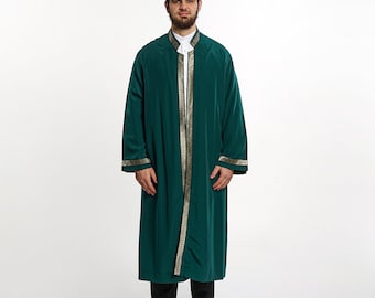 Túnica Verde de Imam para Hombre – Jubba Islámica con Ribete Crema, Ropa Tradicional para Oración y Ceremonias