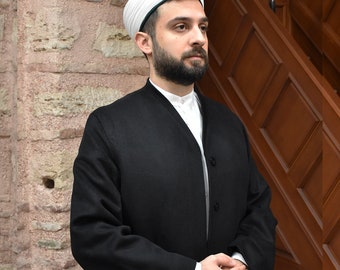Túnica Islámica para Hombre – Jubba Negra Tradicional para Oración, Ceremonias Religiosas y Eid – Ropa Musulmana Modesta