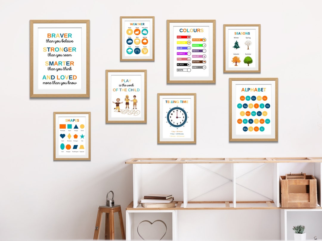 Set of Kids Educational Posters, 18 Education Wall Art for Kids ...