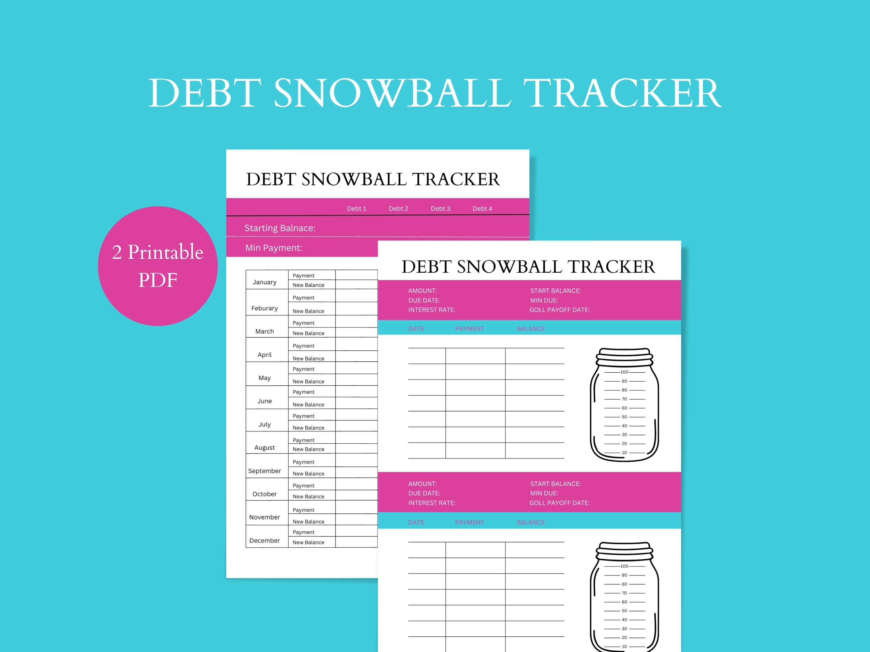 Printable Debt Snowball Tracker, Monthly &amp; Yearly Debt Snowball PDF ...
