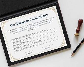 Printable Certificate of Authenticity Template Original Art CoA Artist Authenticity Certificate Template Authenticity For Artwork Artist CoA