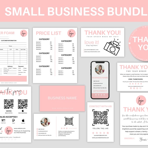 Editable Small Business, Craft Show Bundle, Price List Template, Order Form Template, Scan To Pay Template, QR Code Sign, Canva Template