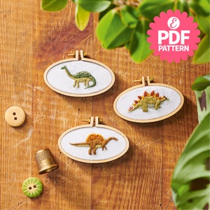 Mini Dino Hoops set of 3 designs, Love Embroidery, Digital Hand Embroidery Pattern, Instant Download, By Jessie Newton