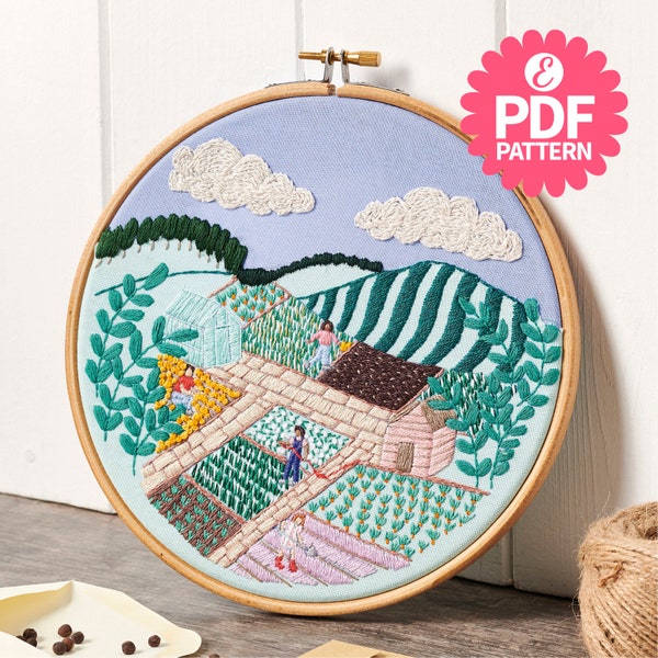 Grow Your Own Allotment Garden Hoop, Love Embroidery, Digital Hand Embroidery Pattern, Instant Download, By Georgie Emery