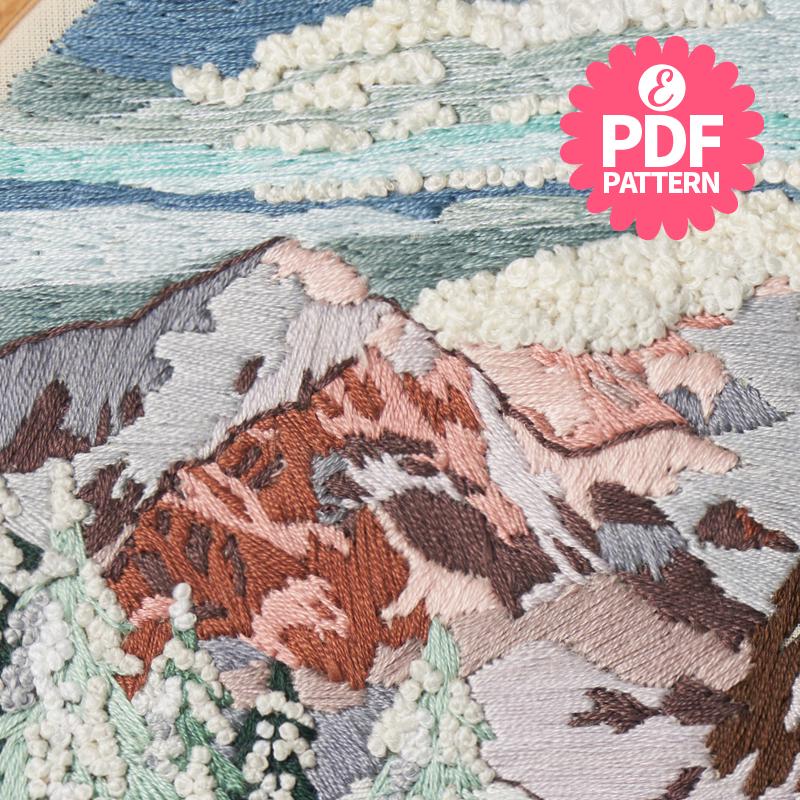 Snowy Mountains Landscape Embroidery Hoop Pattern (digital Download) - Etsy