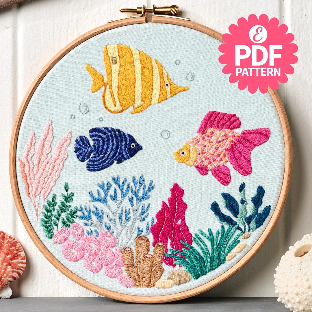 Coral Reef Hoop, Love Embroidery, Digital Hand Embroidery Pattern