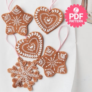 Gingerbread Christmas tree decoration set of 3 designs, Love Embroidery, Digital Hand Embroidery Pattern, Instant Download, By Georgie Emery