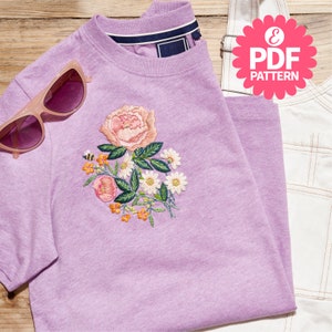 Peony T-shirt PDF Embroidery Pattern: Floral DIY Design (Digital Download)