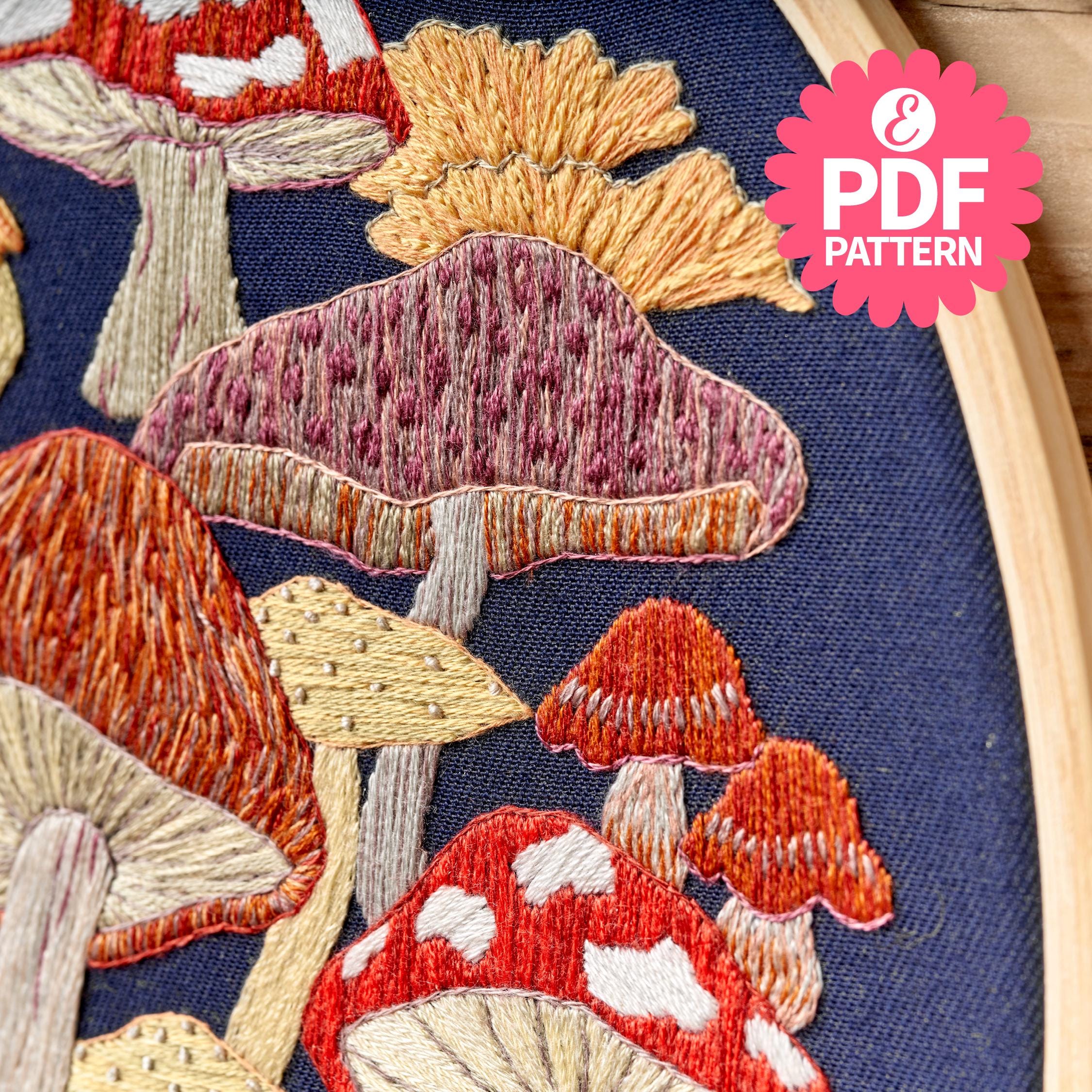 きのこの刺繍枠のPDFパターン：ルーシー・フリーマン作「Love