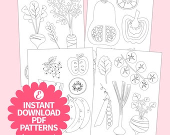 Farmers Market Embroidery Pattern: Fruit & Veg Motifs (Digital Download)