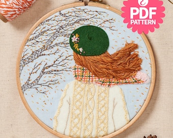 花火大会の刺繍枠パターン：愛の刺繍（PDFダウンロード、直径15cm