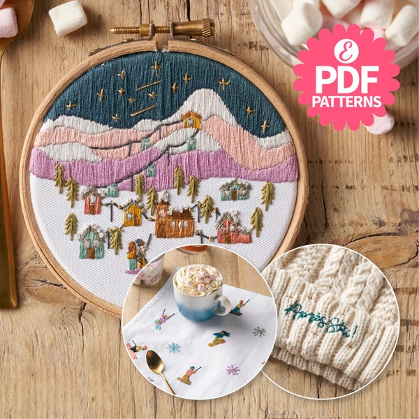 Alpine Scenes Embroidery Motifs Bundle with 26 designs, Love Embroidery, Digital Hand Embroidery Pattern, Instant Download