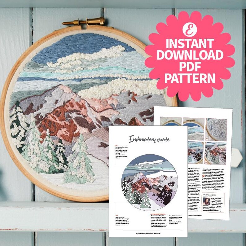 Snowy Mountains Landscape Embroidery Hoop Pattern (digital Download) - Etsy