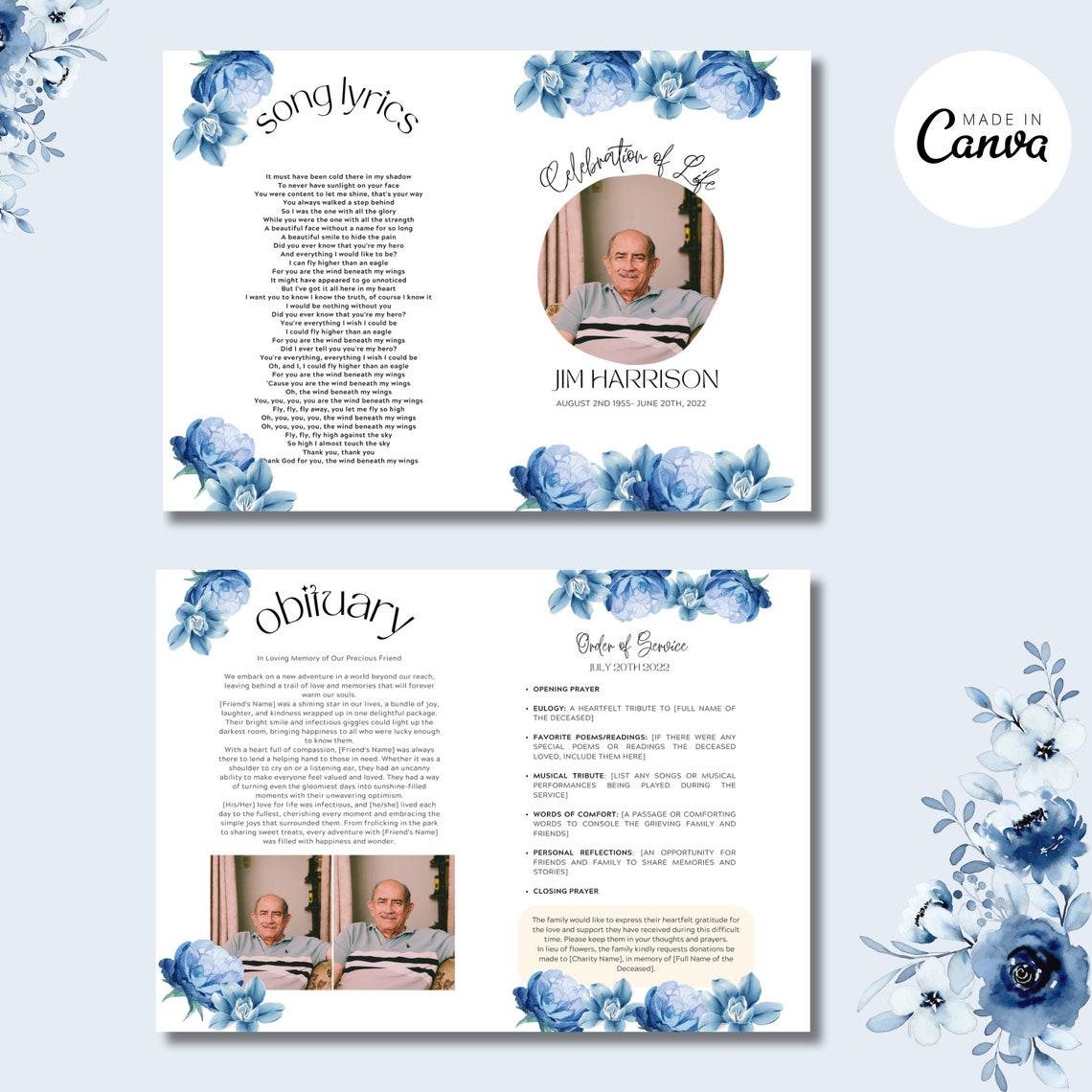 Editable Funeral Program Template, Funeral Order of Service Template ...