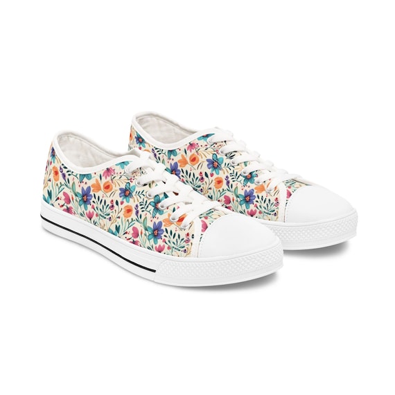 Sneakers basse da donna con motivo floreale, scarpe comode per