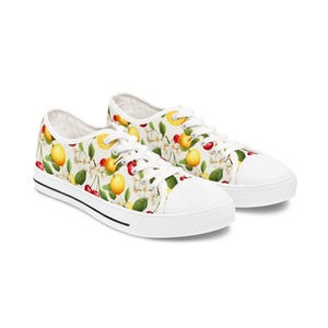 Fruit Floral Sneakers: Women&#39;s Lemon Cherry Canvas Shoes