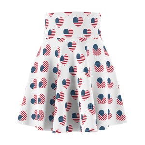 Patriotic USA Flag Hearts Skater Skirt, American Flag Women&#39;s Skirt, 4th of July Outfit, Independence Day Apparel, Stars and Stripes