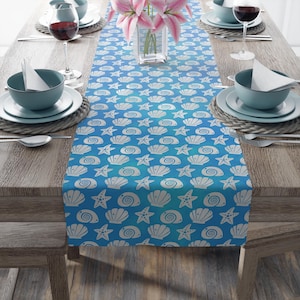Coastal Elegance Table Runner, Nautical Decor, Beach Themed Dining, Perfect for Summer Parties, Seashell Pattern, Ocean Inspired