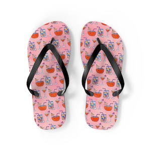 Tropical Drink Flip Flops: Summer Beach Sandals with Soft Suede