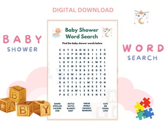 Baby Shower Word Search Kids Game- Printable Baby Shower Game- Baby Word Search- Gender Neutral Baby Shower Activity- Word Game