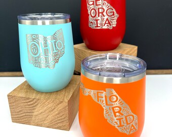 Pick your state and tumbler color 12oz Wine Tumblers