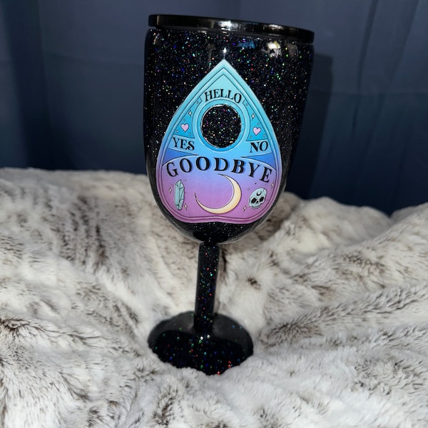 Black Glitter 10 oz Stainless Steel Stem Wine Glass with lid and rubber bottom-Ready to Ship